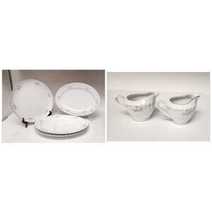 Gold Standard White Silver & Pink /1 Round & 3 Oval Serving Platter/ 2 Creamer